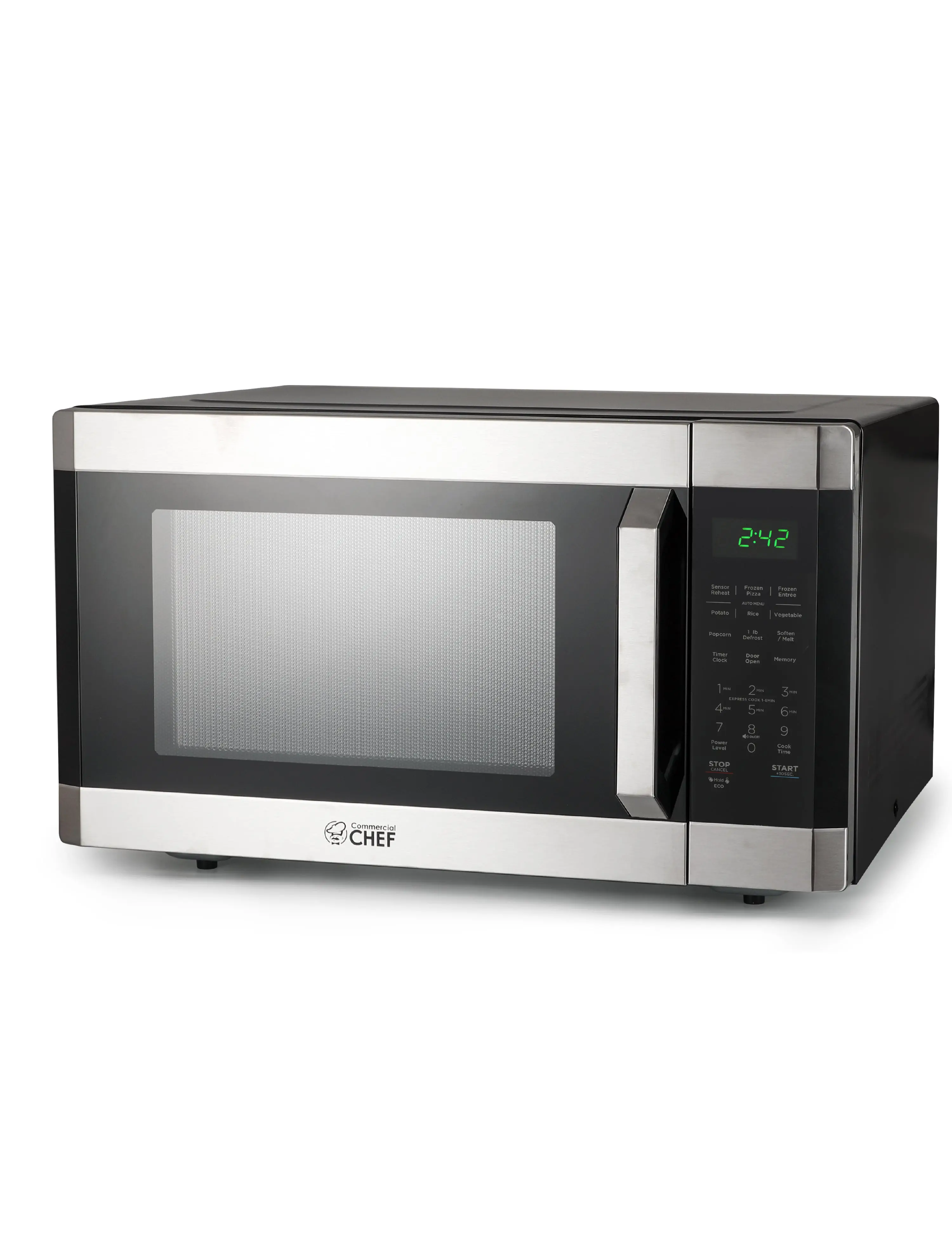 Commercial Chef 1.6 Cu. Ft. Countertop Microwave Oven (CHM16MS6) - 1100W, Touch Controls, Digital LED Display, 13.6” Turntable, Push Button Door, 10 Power Levels, Weight & Time Defrost, Reheat, Popcorn Maker, BPA-Free, Styrene-Free, Stainless Steel Trim,,