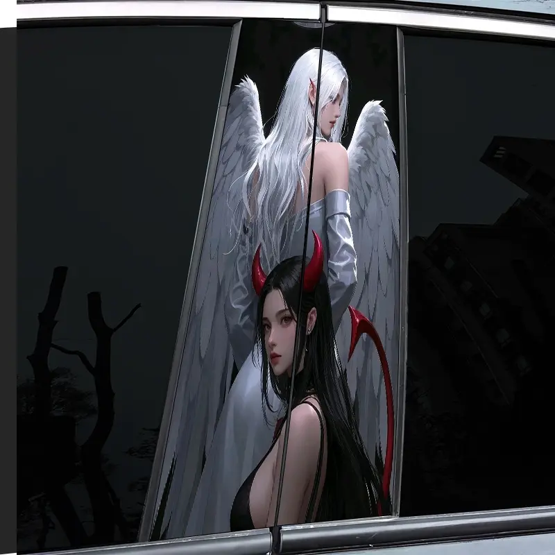 2 good-looking car middle column stickers, with personal creativity, B-pillar protective film, beautiful double woman creative design car stickers, car decorations, Vehicle Decoration, suitable for cars, Automotive decoration
