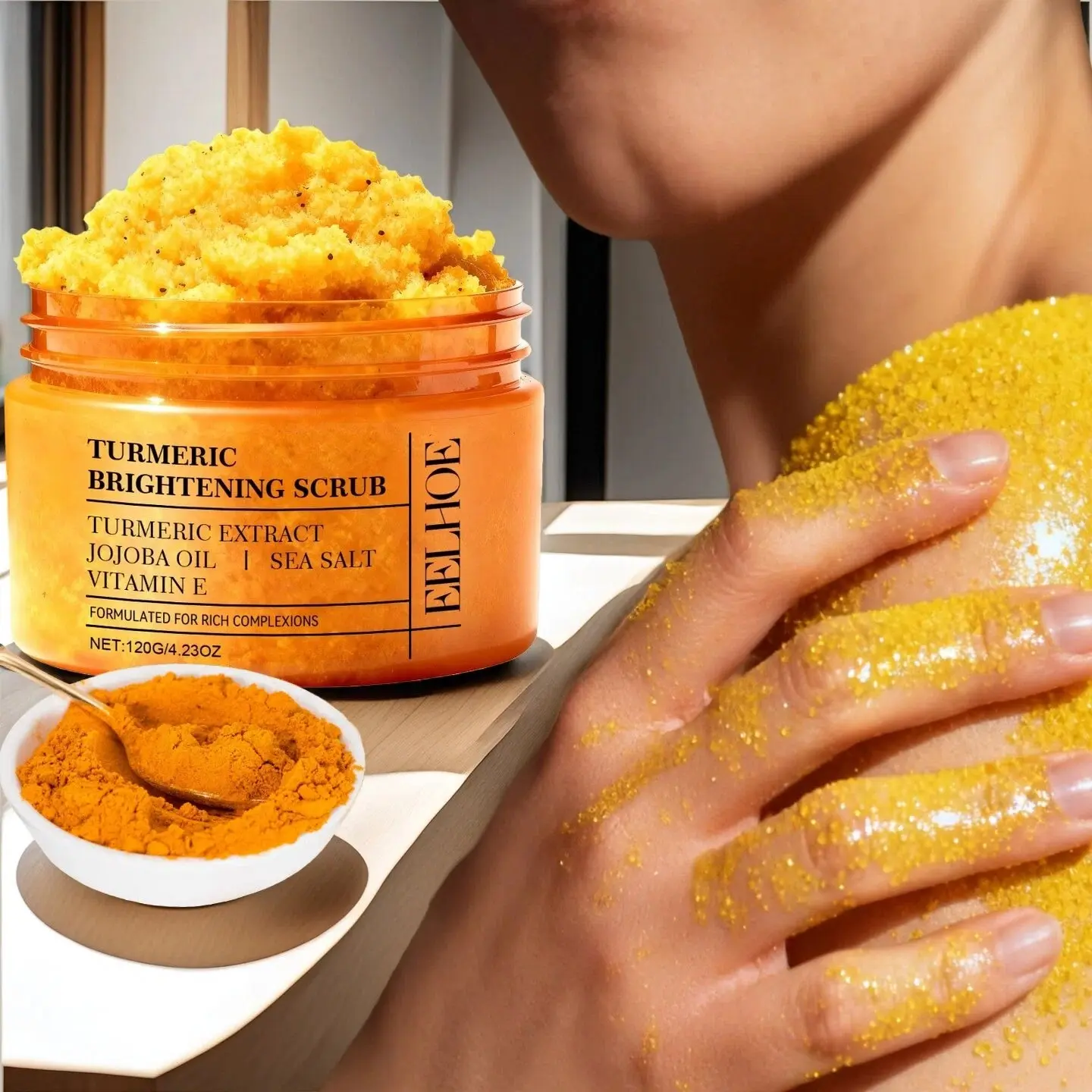 Turmeric Brightening Scrub for Hyperpigmentation and Exfoliation, Sea Salt & Vitamin E, Gentle Cleansing, Hydrating Smooth Soft, Refreshing, Exfoliates Smooths Brightens