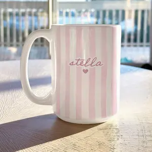 Custom Name Striped Coffeee Mug Personalized Gift For Her Birthday, Custom Name Cup Mothers Day Gift New Mom Grandma Aunt Gifts