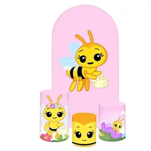 Bee Arch Backdrop Cover + 3 cylinders covers Birthday  Abejita Backdrop