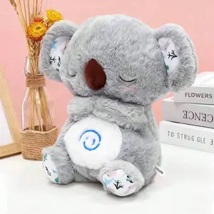 Glowing and breathing Moving ears Koala plush toy Soft gray koala plush doll with expressive eyes and fluffy fur-cute stuffed animal toy for cuddling, suitable for bedtime, birthday and wedding gifts, koala bear-like companion and adult toy