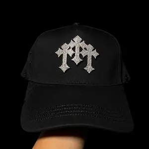 Barbas Hats x Rich The Kid x Chrome Crystal Cross Black Snapback – Premium Streetwear Baseball Cap Featuring Luxury 3D Cross Embroidery and an Adjustable Unisex