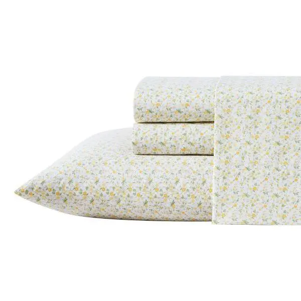 Laura Ashley Evie Yellow Cotton Twin Sheet Set