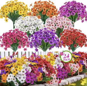 Der Rose 24-Bundle Silk Artificial Flower Bouquet Pack, UV-Resistant Outdoor Faux Plants, 8 Vibrant Colors for Home Garden Decoration, Wedding & Patio Porch Decor