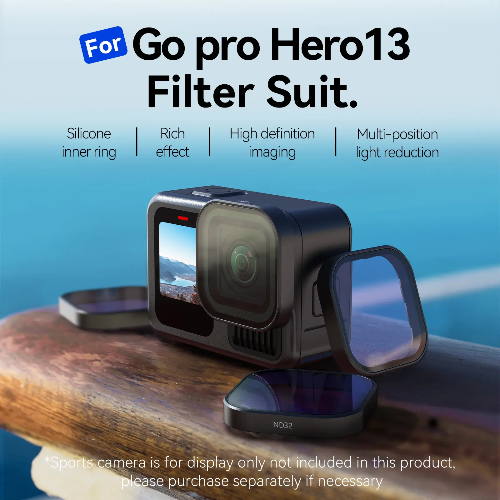 TELESIN 4-Pack Cam Lens Filter Kit for GoPro Hero 13 Black, Includes CPL ND8 ND16 ND32 Filters, Cinema-Grade Motion Blur & Glare Reduction, GoPro 13 Accessories