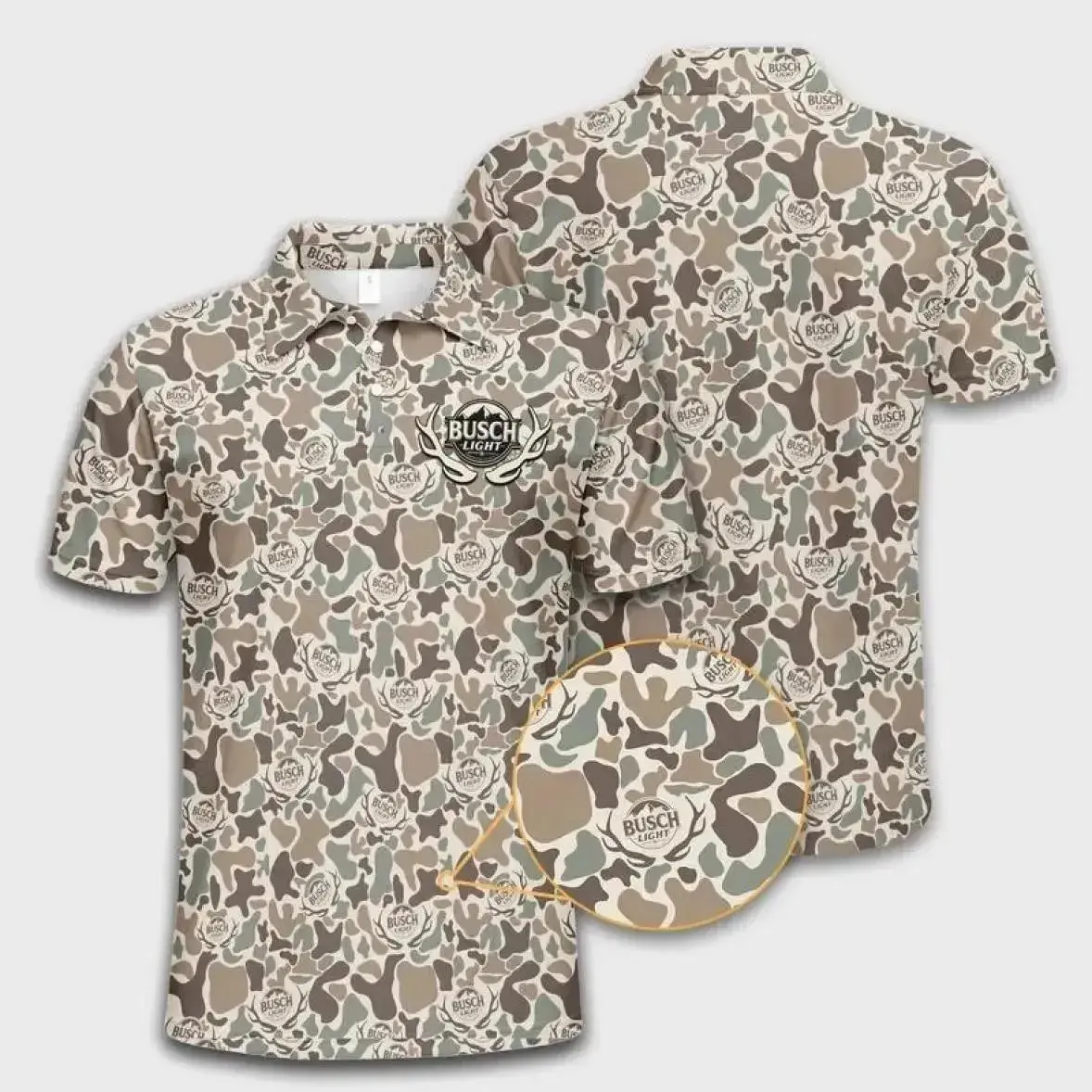 Men’s Deer Camo Polo Shirt featuring Rugged Outdoor Print, Lightweight Performance Golf Apparel