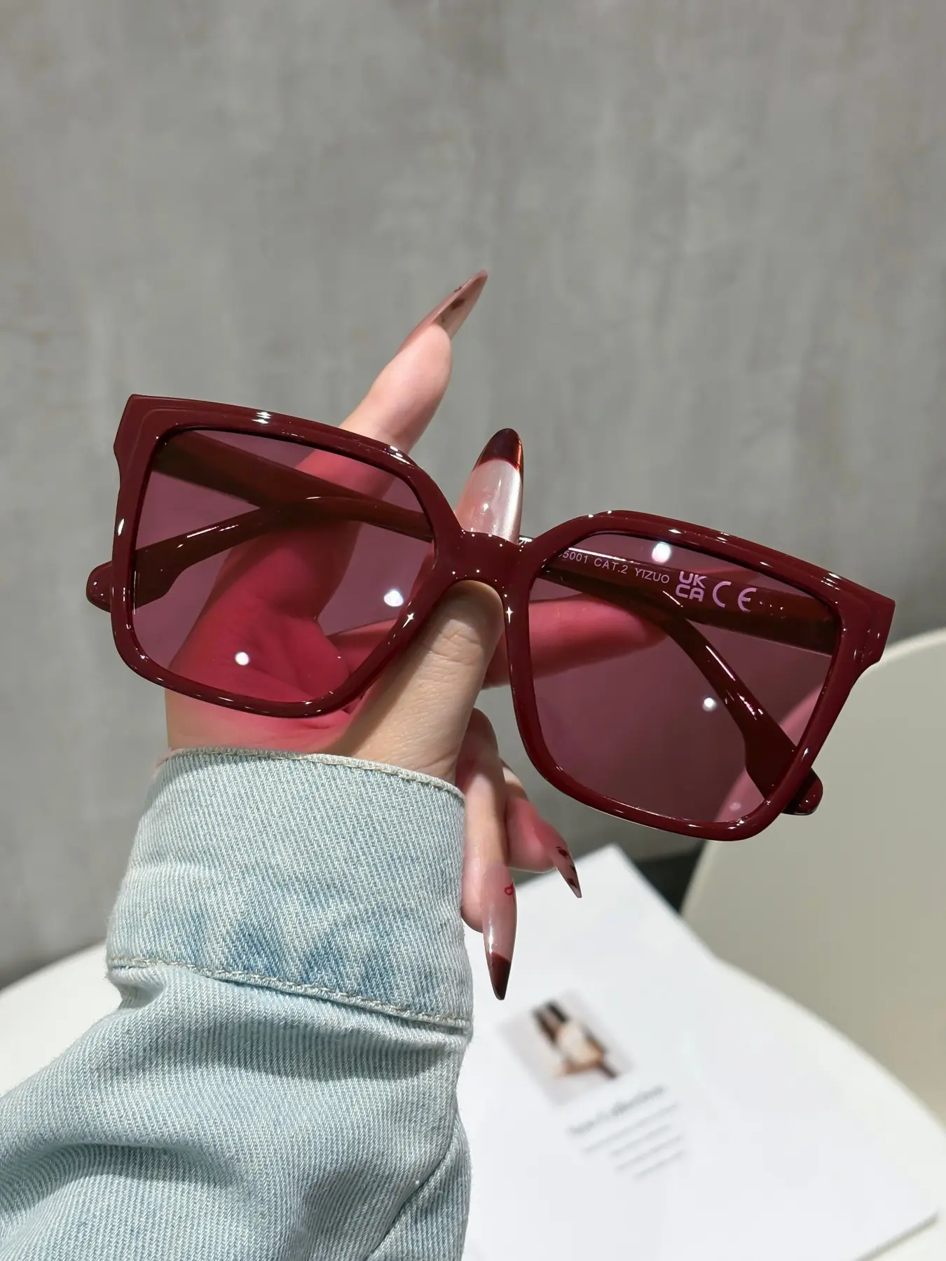 Classic Women's Wine Square Frame Sunglasses, Stylish Large Frame, Flattering Fit, Perfect for Daily Commute, Streetwear, Music Festivals, Summer Eyewear
