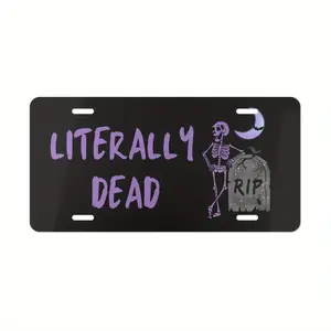 Humorous Front License Plate Text Literally Dead, Skull Plate, Black and Purple Self-Plate, Gothic Car Accessories, Aluminum Front License Plate - 6x12inch Polished Metal Standard Plate, Easy to Install, Decorative Use Only, Made in USA