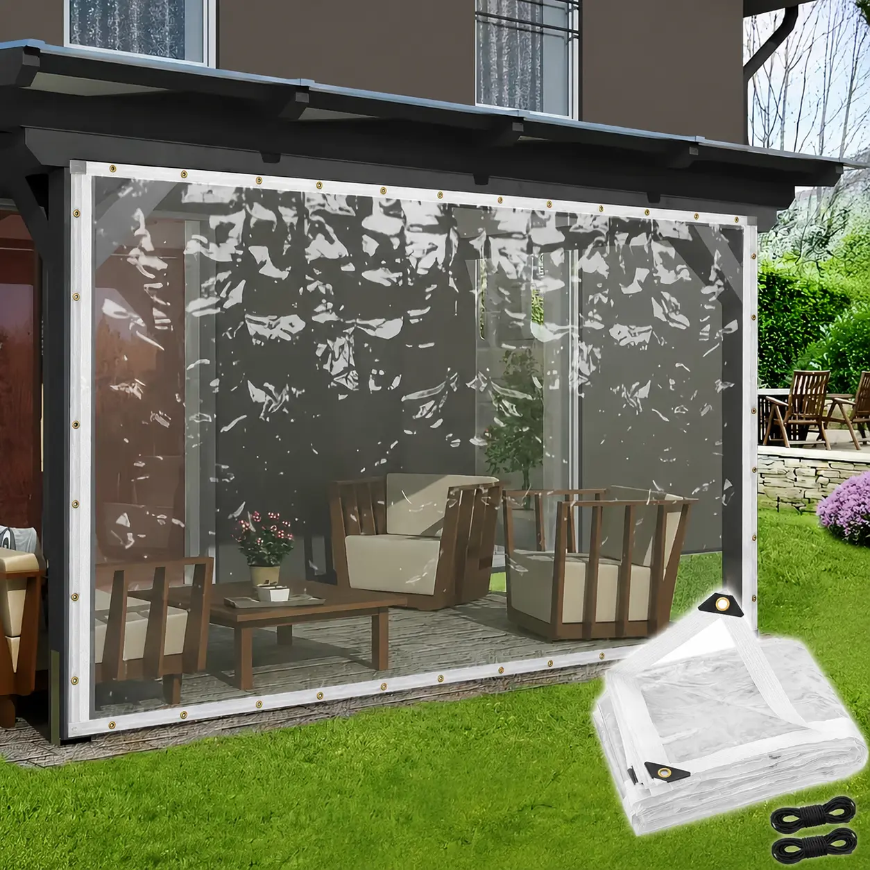 13*10FT PE Heavy-Duty WaterproofClear Tarps with Grommets - DurableTransparent Outdoor Cover for Camping,Patios, Garden Plants, Home Supplies sohochic clear waterproof
