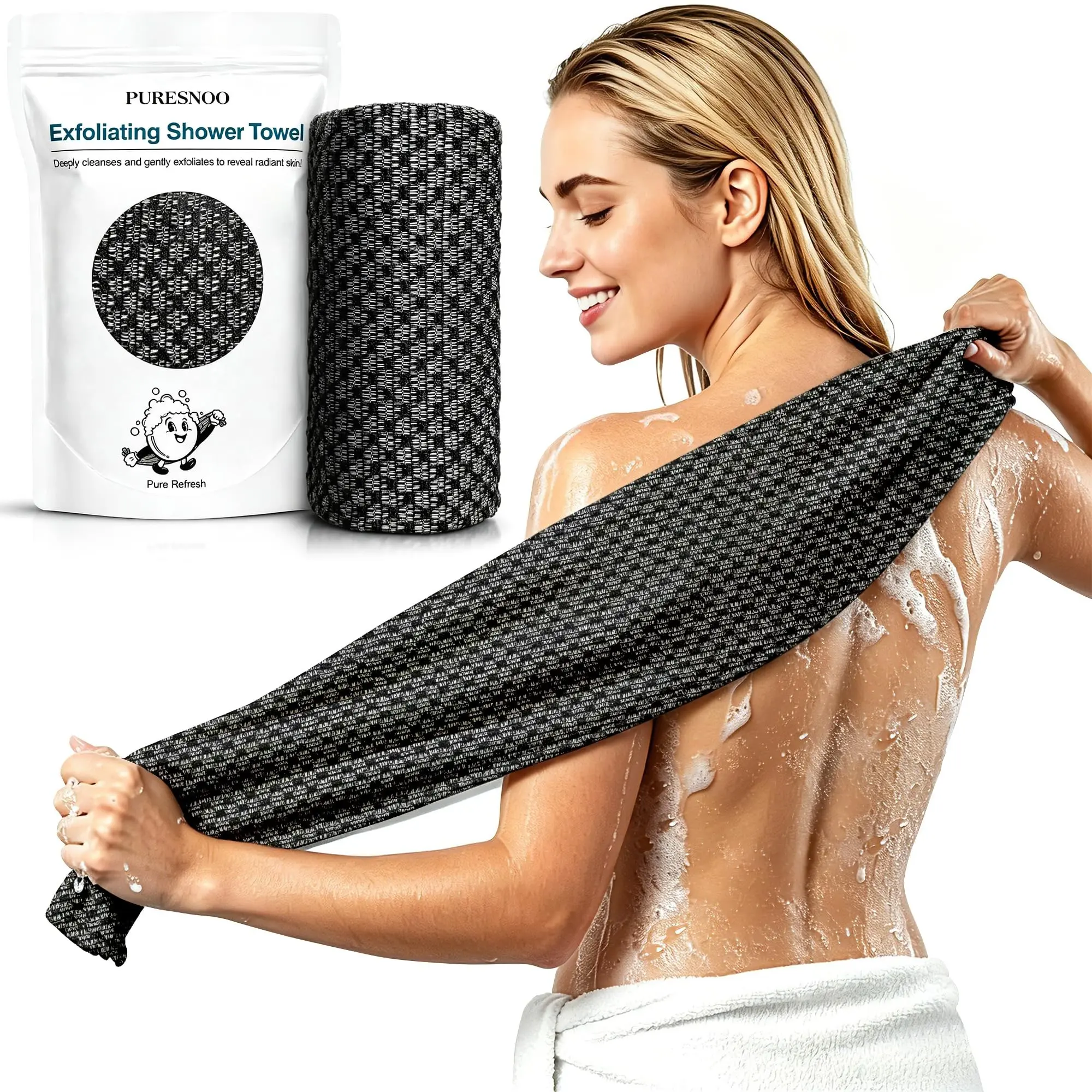 Exfoliating Towel, Exfoliating Bath Washcloth, Silver Ion Infused Bath Sheet, Durable Body and Back Scrubbing Glove, Deep Clean, Quick Dry, 45 Inch Large Size, Body Skin Scrubber, Exfoliating Bath Tool