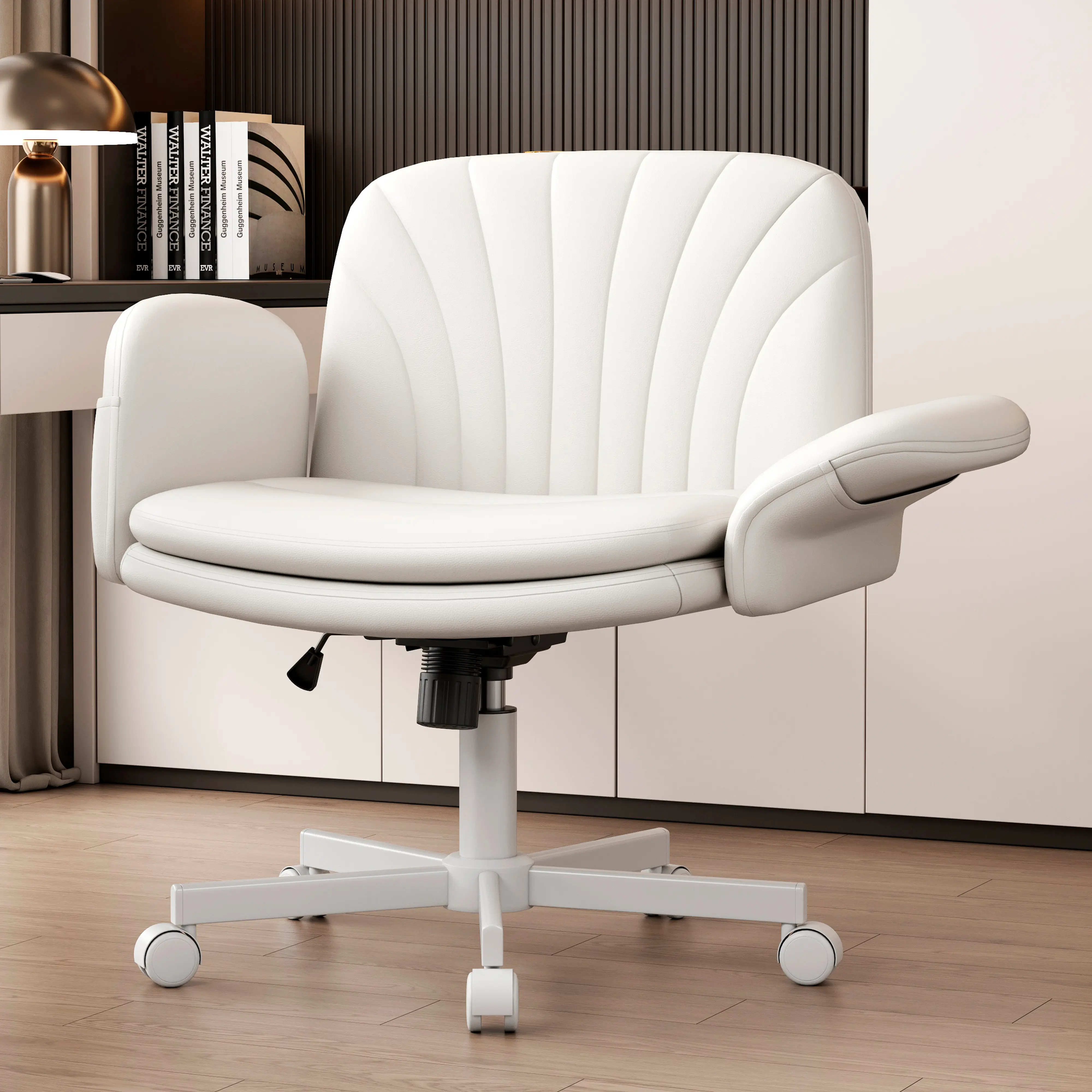 Vonesse Criss Cross Chair, Vanity Chairs with Adjustable Armrests, Makeup Chair with PU Leather and Side Pockets Design, Comfortable Computer Office Desk Chairs for Home, Bedroom V400 summergarden