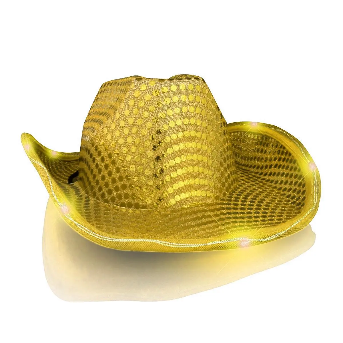 212 MAIN LED Flashing Gold Sequined Cowboy Hat, 1 Size Fits Most, Festive & Party Accessory with Flashing Light, One Size Fits Most