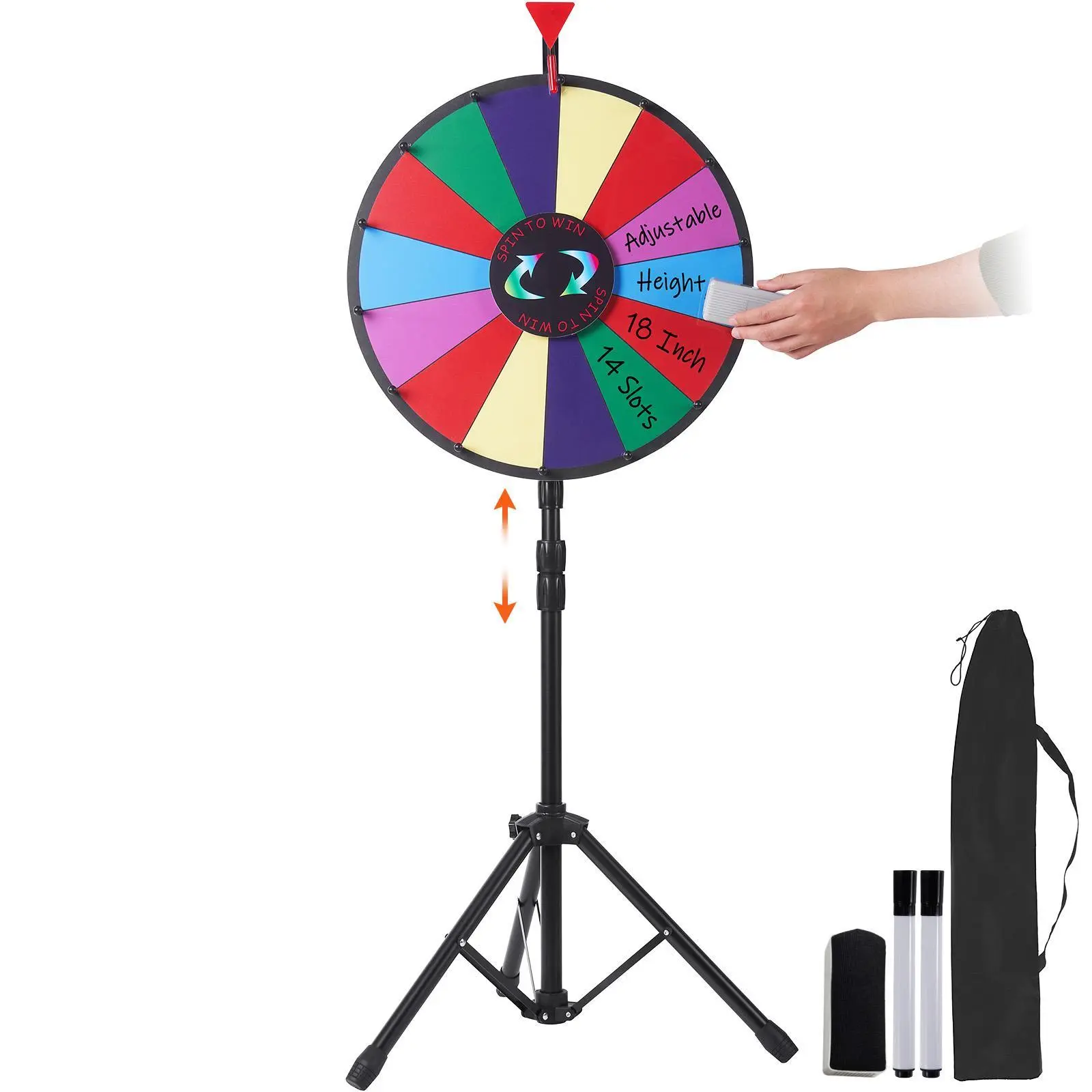 VEVOR 18 inch Spinning Prize Wheel,  , 14 Slots Spinning Wheel with Height Adjustable Stand, Roulette Wheel with a Dry Erase, and a Storage Bag, Win Fortune Spin Games in Party Pub Trade Show Carnival#BacktoSchool