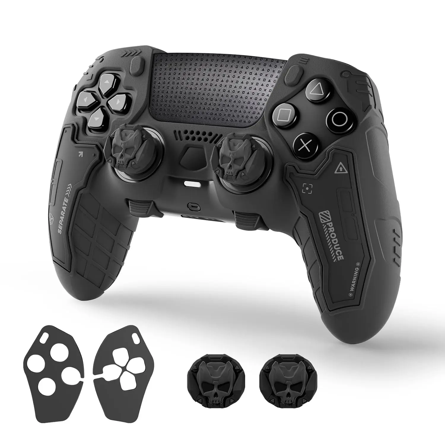 GeekShare Protective Cover Case for PS5 Edge (Elite) Controller – Tactical Anti-Slip Silicone Protective Skin Set Compatible ONLY with PS5 Edge Wireless Controller, Includes 2 Thumb Grip Caps – Ghost Gray