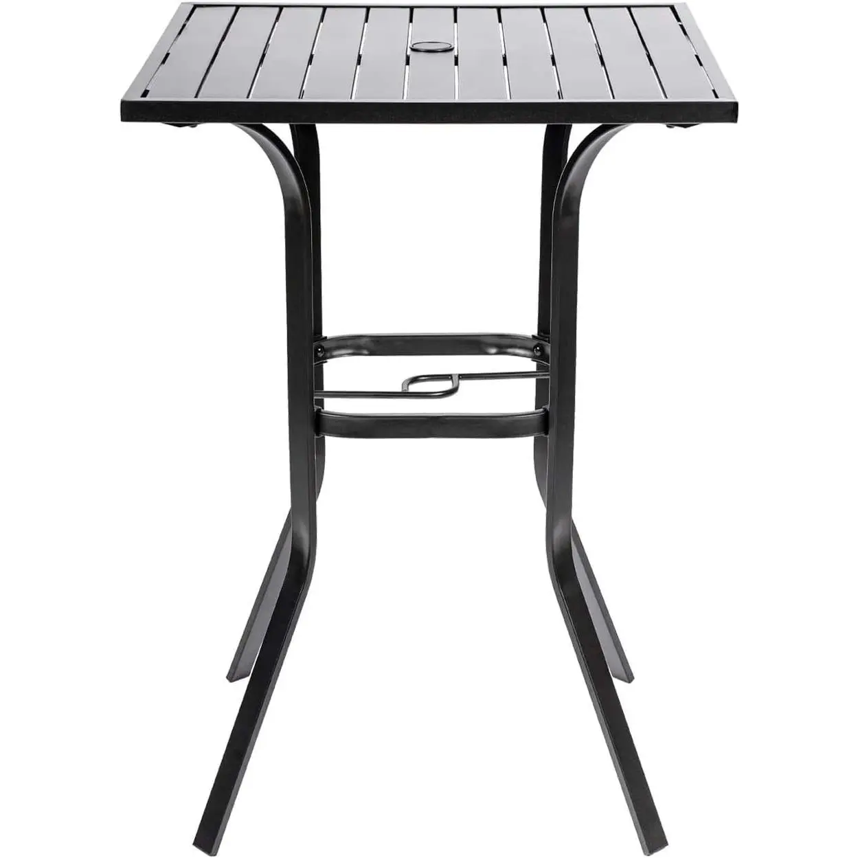 Intergreat Patio Height Bar Table, Outdoor Bistro Square High Top Dining Table with 1.57'' Umbrella Hole & Steel Slat Table Top (Black)#Summervibes