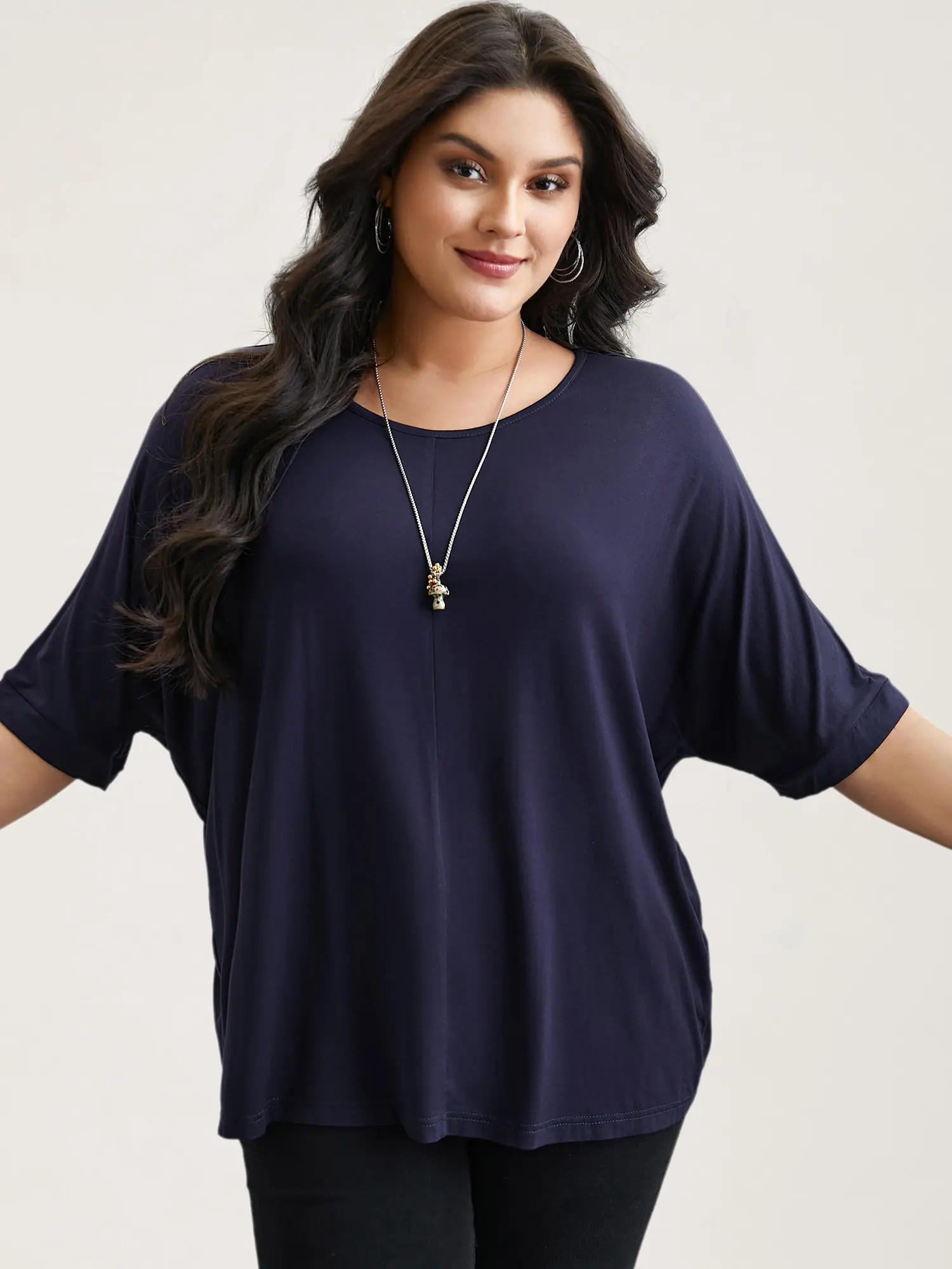 BLOOMCHIC Women's Plus Size Minimalist T-Shirts,  Garment Trendy Tops Casual Loose-Fit High-Stretch Sleeves Supersoft Round Neck Plain Style [M-6X] 2026 Summer Vibes Basic Tshirt Swimweek,summeroutfits,Summerfinds,back to school,back to school shopping