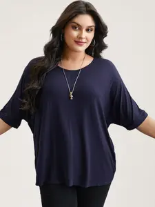 BloomChic Women's Plus Size Fashion Basic T-Shirt, Casual Loose Fit, High Stretch Spandex Fabric, Elbow Sleeves, Supersoft Round Neck Plain Top [M-6X], 2026 Summer Pick for Mother's Day