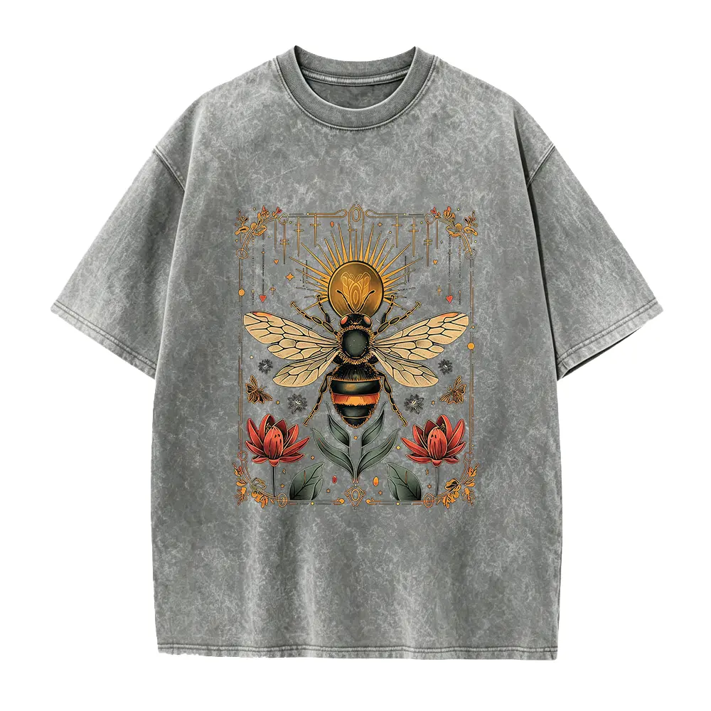 Celestial Bee Mystical T-Shirt, Vintage Floral Sun Graphic Tee