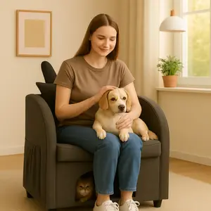 Pet-Friendly Dark Gray Bunny-Ear Armchair - Scratch-Resistant Fabric, Built-In Cat & Dog Hideaway, Dual-Use Sofa Chair with Side Pocket, 27.4x25.2x37.4 in