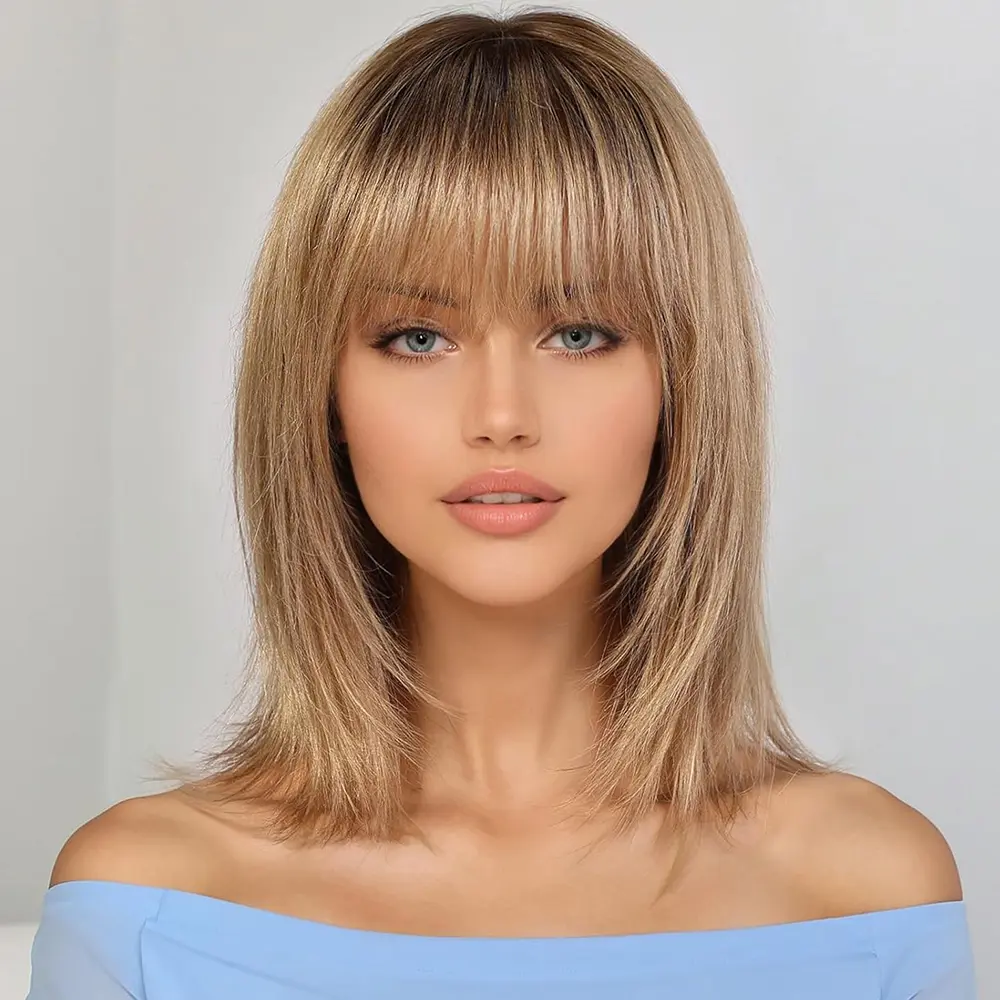 Jessie's Wig [Ayla] Ombre Ash Blonde Straight Layered Bob Wig With Bangs For Women 5.5x5.5 Lace Glueless Wig #SummerWins #DealsForYouDays
