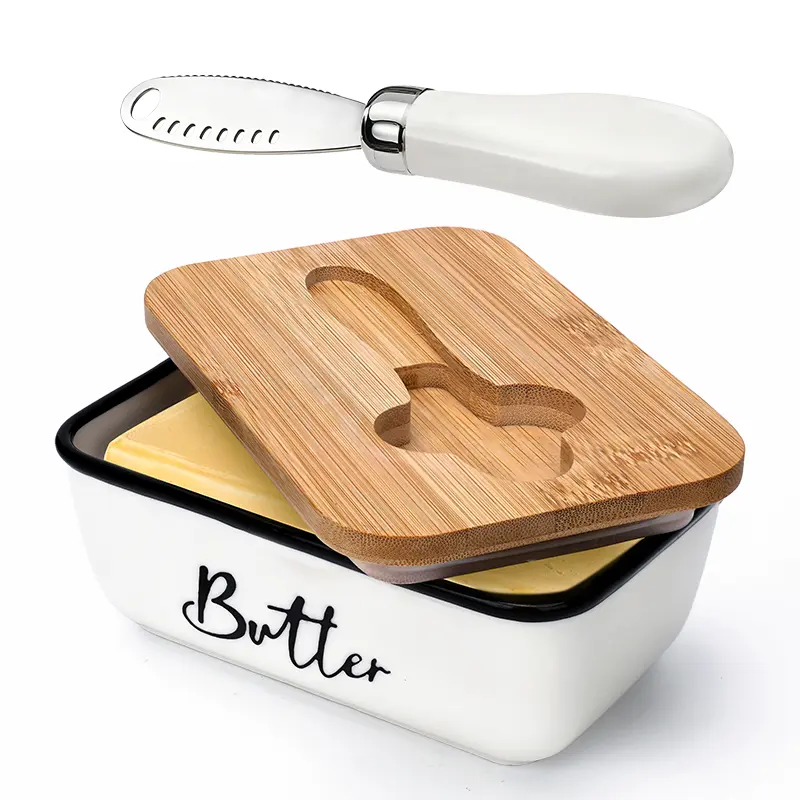 Premium stainless steel Butter Box with Bamboo Lid & Knife – Double-Layer Silicone Seal for Maximum Freshness, Ideal for Rustic Kitchen Storage and Stylish Tabletop Decor! Utensils Kitchenware Wooden