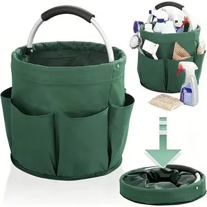 Collapsible Garden Tool Organizer Bucket with Multi-Pockets, Heavy Duty 600D Oxford Cloth Portable Storage Caddy for Gardening Tools, Cleaning Supplies & Outdoor Activities