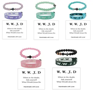 WWJD Braided Rope Bracelet Cross Pendant Beads Stretch Bracelet for Women Men What Would Jesus Do Religious Jewelry Gift accessories