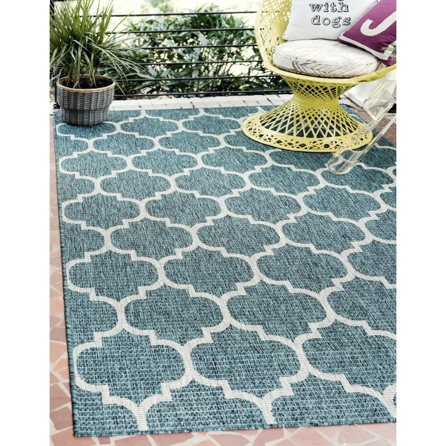 Teal Outdoor Trellis Rug