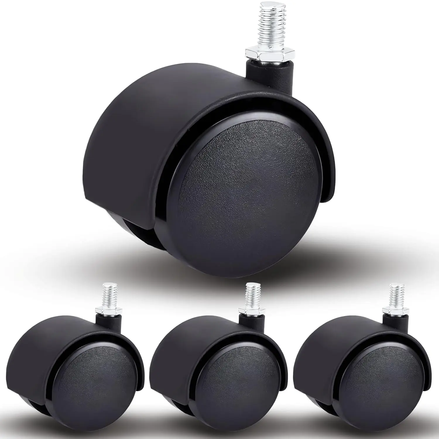 4 Pack 2 Inch Caster Wheel Replacement, M8 Threaded Stem Caster Wheels, Black Nylon Furniture Wheel for Cabinet, Shelf