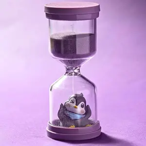 P-SO086    1 Minute Sand Timer,Plastic Hourglass Timer in Macaron Purple with Penguin Pattern,Hour Glass with Sand,Sand Timer for Students,Games,Classroom,Kitchen,Office,Desk Decor Utensils Pvc