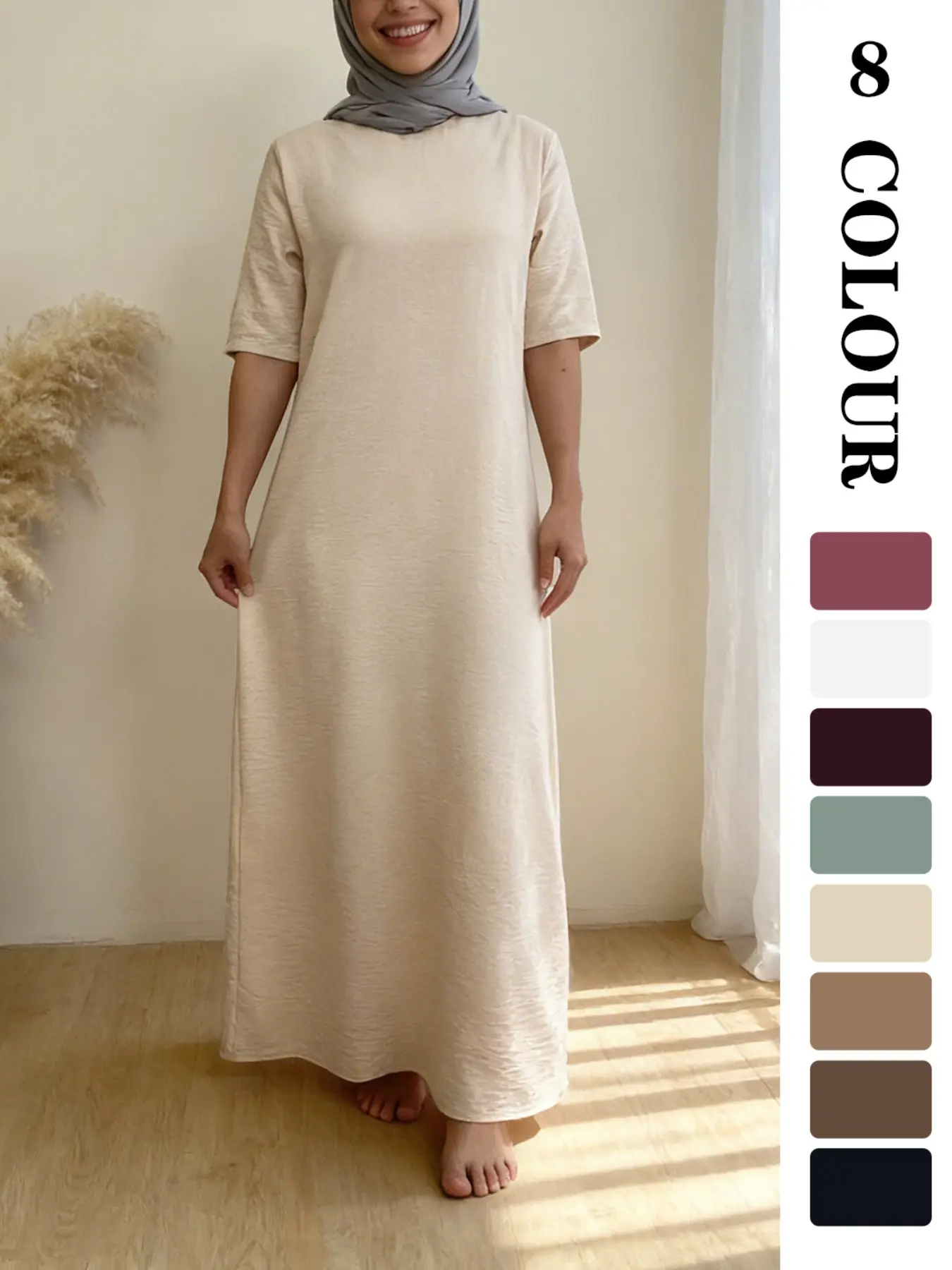 Muslim Sleepwear 8 Colors 5 Sizes, Fashion Muslim Short Sleeve Dress, Islamic Clothes, Modest Islamic Clothing Summer Outfit, Modest Style, Slimming Comfortable Breathable, Essential Home Wear for Women