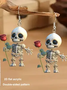 2pcs cute acrylic skull and rose 2D High quality earrings - lightweight, durable and charming - perfect for anniversary and winter gifts