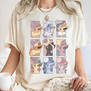 Eeeveelutions PKM T-Shirt, Eve Evolutions Tee, Pkm Gift, Unisex Cotton Top, Japanese Cartoon Fan, Womenswear Menswear Casual Style Top