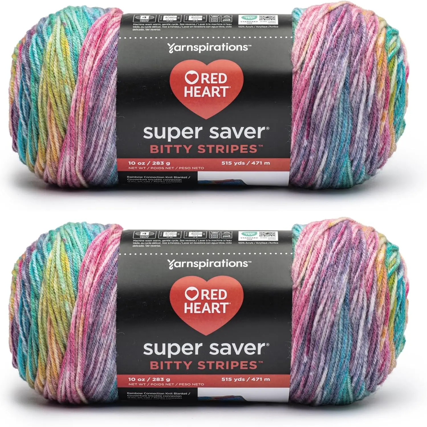 Red Heart Super Saver Bitty Stripes Unicorn Mane Yarn - 2 Pack of 283g/10oz - 100% Acrylic - #4 Worsted (Medium) - 515 Yards - Knitting/Crochet