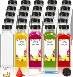 56pcs 12oz Empty Plastic Juice Bottles with Caps, Bulk Clear Beverage Containers for Juicing Drinking Milkshake Tea and Other Beverages