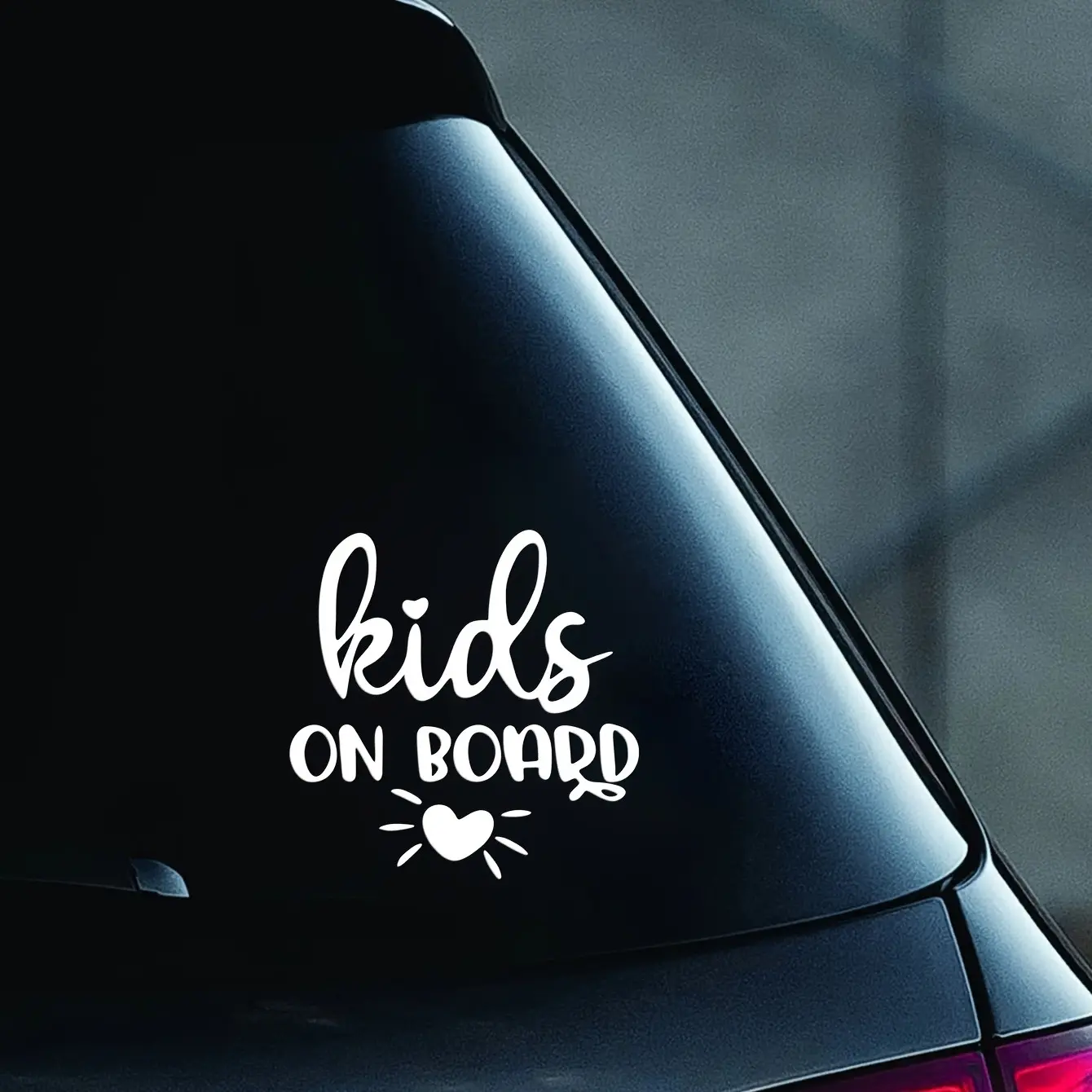 Kids on Car Stickers - Decal for cars, Car decorative sticker, Fun vinyl bumper sticker with heart and lightning design, self-adhesive safety reminder for home and vehicle, black background with white text, Fun design, Easy to apply