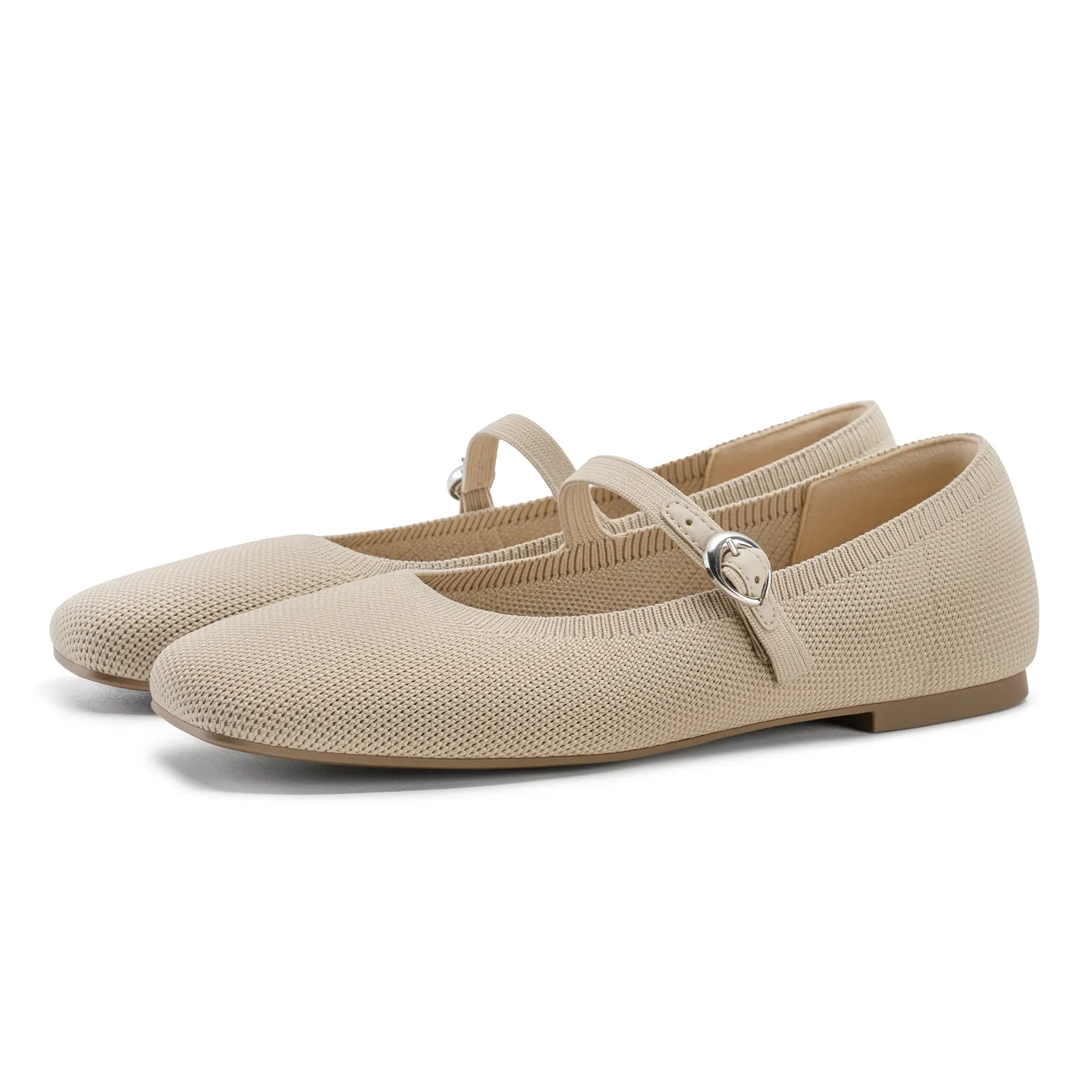 FITORY Women's Knit Mary Jane Flats, Ballet Flats Square Toe with Adjustable Strap, Memory Foam Footbed & Washable for Office & Walking