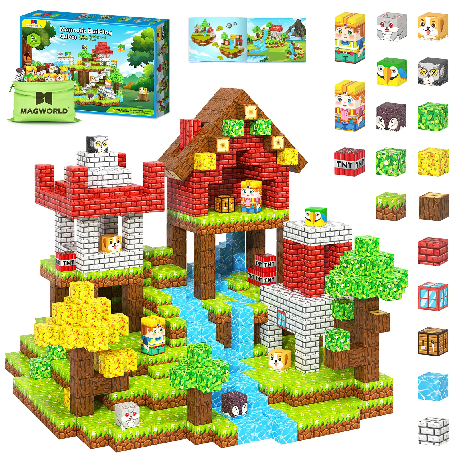 150 pcs Magnetic Blocks with Drawstring Bag Mine Magnet World Building Toys STEM Montessori Sensory Toys Birthday Couple Christmas Gifts
