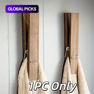 Wooden Towel Holder with Hooks, 1 Count Modern Towel Holder, Wall-Mounted Towel Rack and Home Organizer for Bathroom & Laundry Room, Bathroom Organizing Accessories, Bathroom Accessory #GLOBAL PICKS