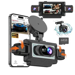360 Degree View 4 Channel Dash Cam Front and Rear Inside Left Right, Dash Camera for Cars,WiFi Night Vision, 24/7 Recording Parking Mode Monitor, Free 64G Card