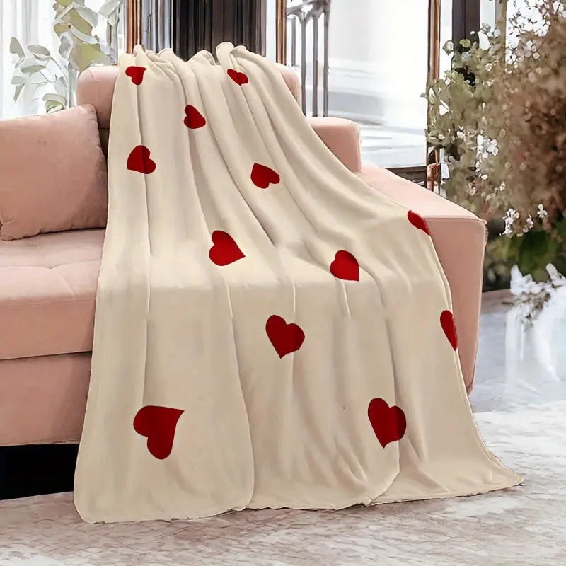 Valentine Love Theme Glam Soft Throw Blanket - Red Heart Printed Cozy Coral Fleece Polyester, Contemporary Style, All-Season Warm Soft Texture, Digital Print, Multipurpose for Couch, Camping, Gift, Heart Prints