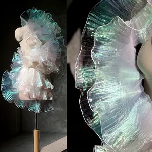 Mermaid Sheer Ruffle Fabric Roll, 12.5cm Wide DIY Embroidery Material, DIY Friendly, Gradient Color Decorative Cloth for Sewing Projects