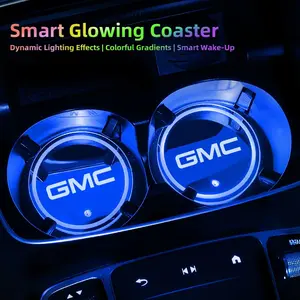 2Pcs Car LED Luminous Water Cup Coaster Colorful Coaster Lamps For GMC Terrain Sierra Canyon Yukon Acadia Savana Denali AT4 Granite