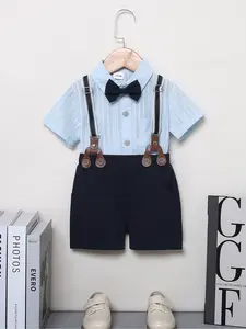 Toddler Baby Boy Outfits 1-5T Boys Suit Cotton Linen Short Sleeve Shirts+Bowtie+Suspender Shorts Gentleman summer Clothes