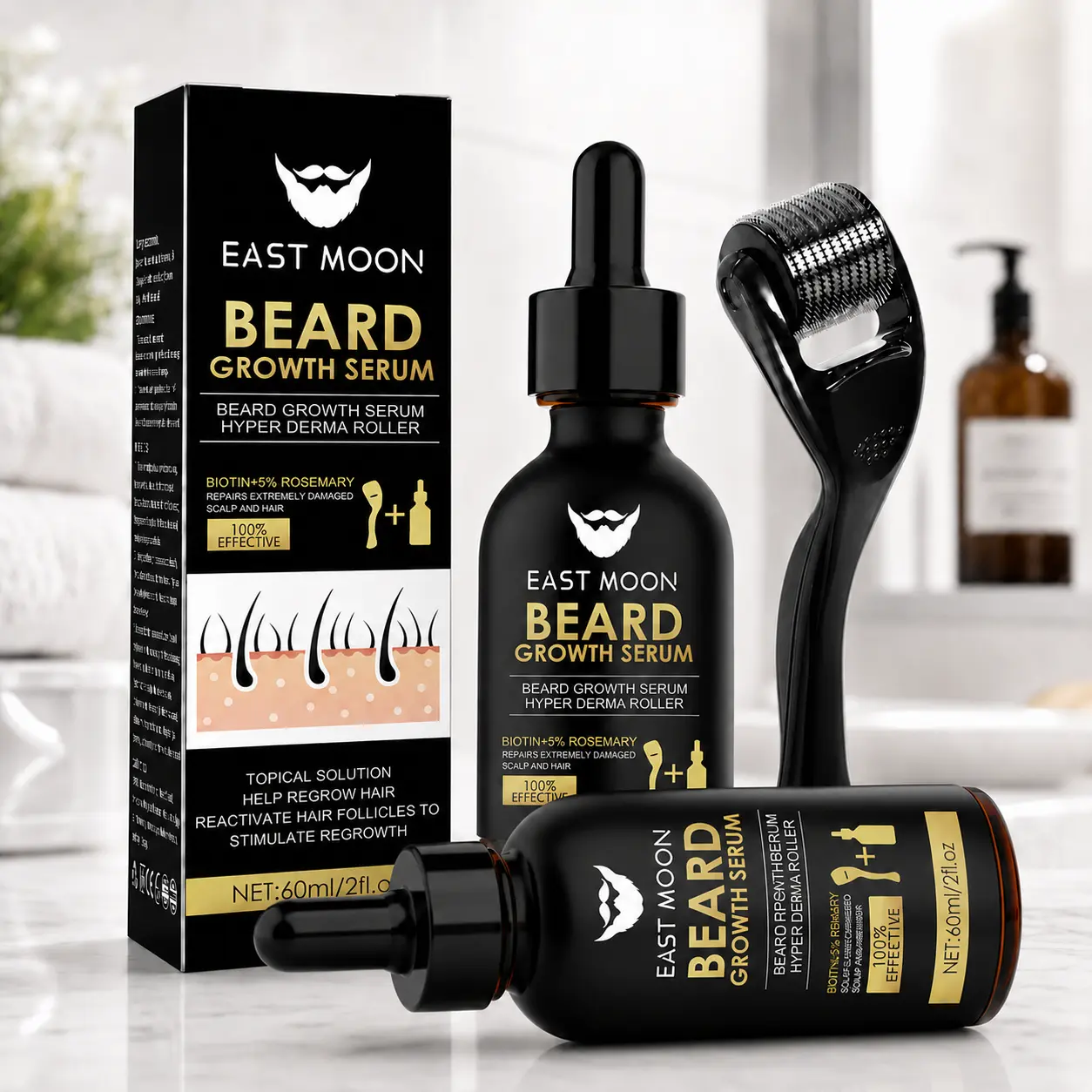 Beard Growth Serum&Beard Massage Derma Roller,Beard Care Nutritional Oil, Making Beards Thicker and More Shiny, Men's Daily Beard Care Products and Tools, Christmas gift new year gift
