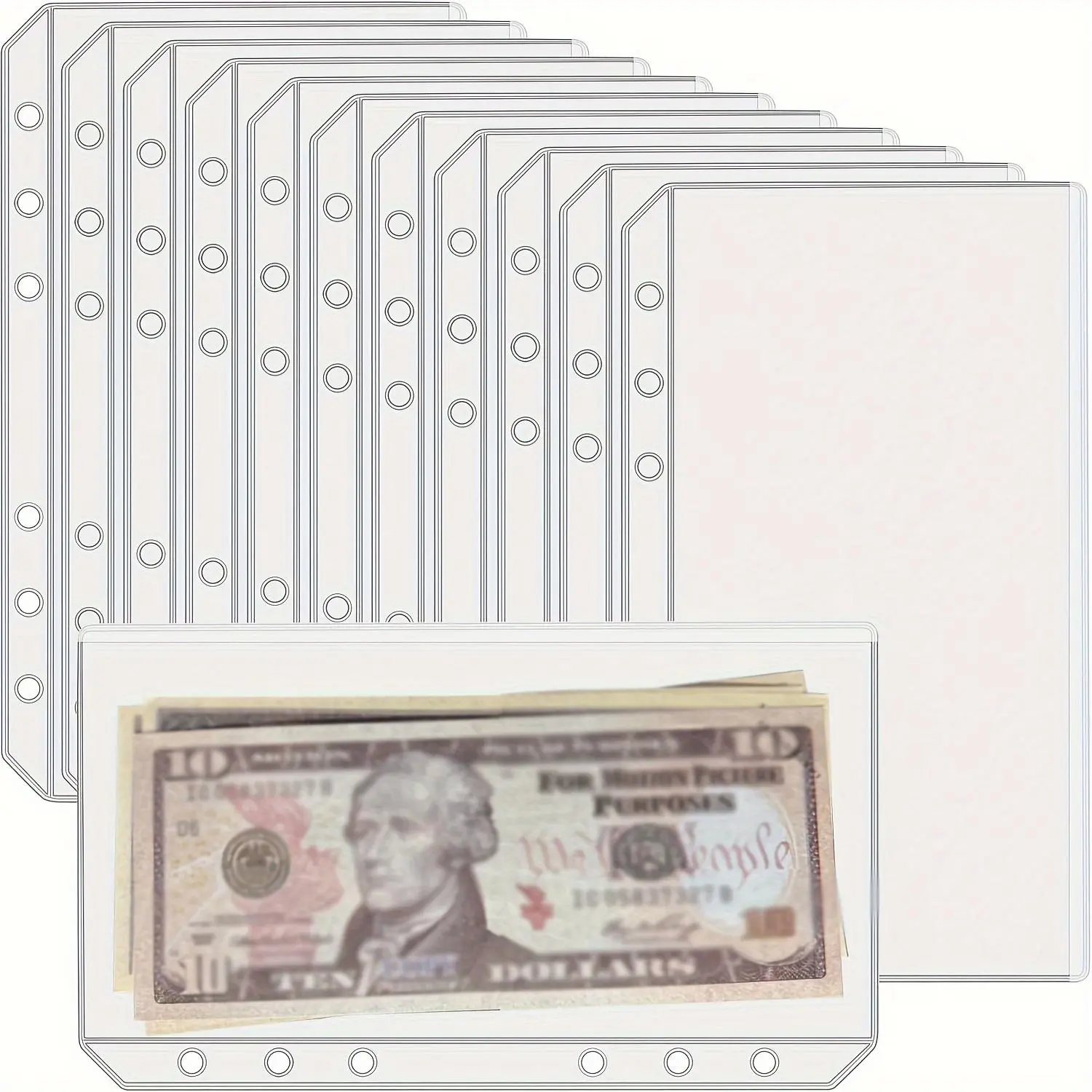 A6 Binder Pocket without Zippers, 12pcs/set Clear Cash Folder Organizer, Budget Envelope for Cash System & Money Saving Envelope, Monthly Budget Planner, Savings Tracker Organizer, Office Stationery Supplies