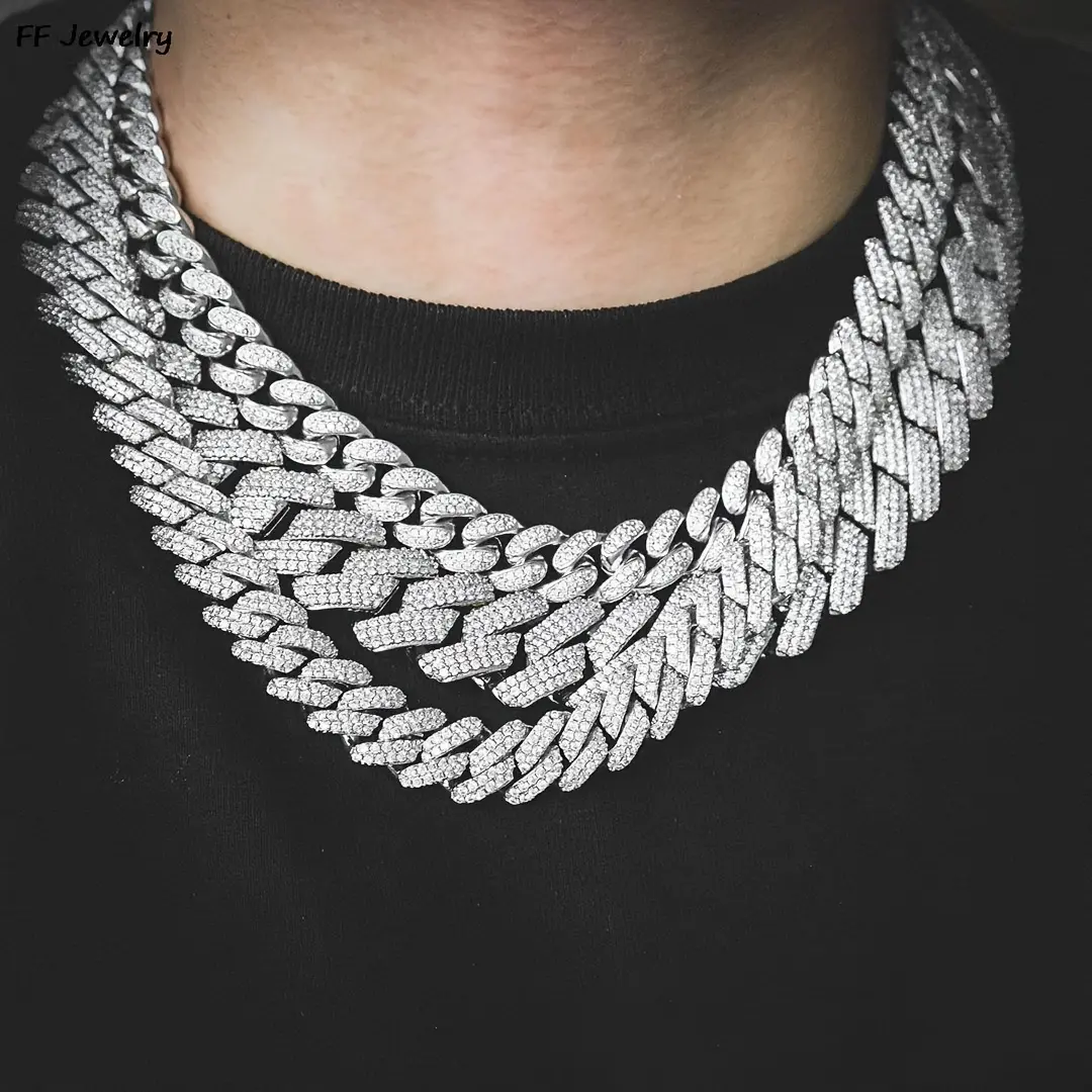 3pcs/set Prong Cuban Link Chain Hip Hop Men Necklace Iced Out Paris Chain 2/3 Row Rhinestone Paved Miami Rhombus Cuban Necklace