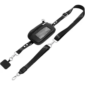 Clip and Go Strap for Phone with Wallet Crossbody Phone Lanyard Adjustable and Detachable Wristlet Wallet with ID Window and Zipper Water Proof