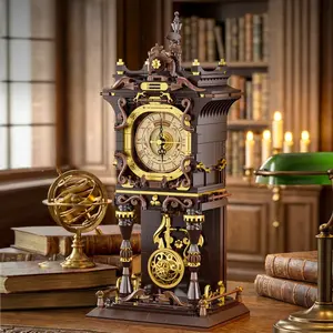 Vintage Clock Mid Century Style Wall Decor, Living Room Wall Clock, Retro Roman Model Analog Clock Building Blocks, Creative Gift for Home Decoration and Kids' Birthday Party